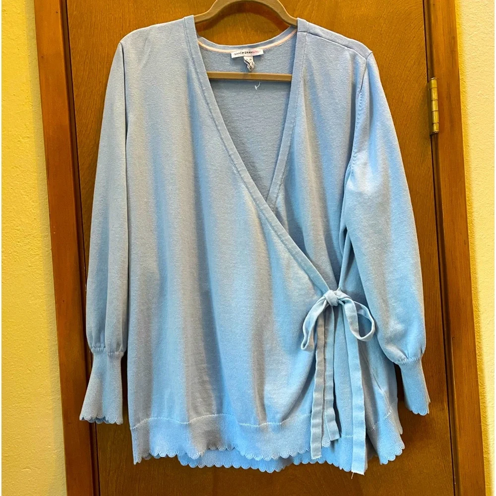 Powder blue wrap sweater Issac Mizrahi plus size 2x like NEW!